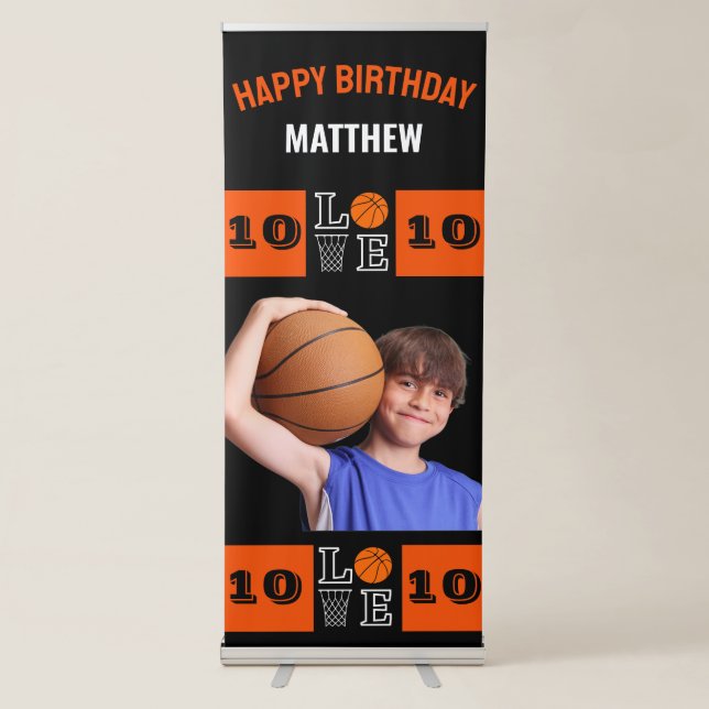 Basketball Hoops, Basketball Player Birthday Retractable Banner (Front)