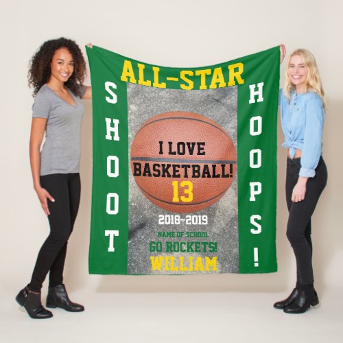 Basketball Hoops Green Team Fleece Blankets