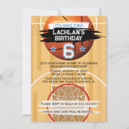Basketball Hoops It's Game Time All Star Birthday Invitation