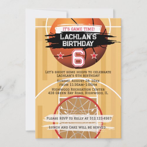 Basketball Hoops Its Game Time All Star Birthday  Invitation
