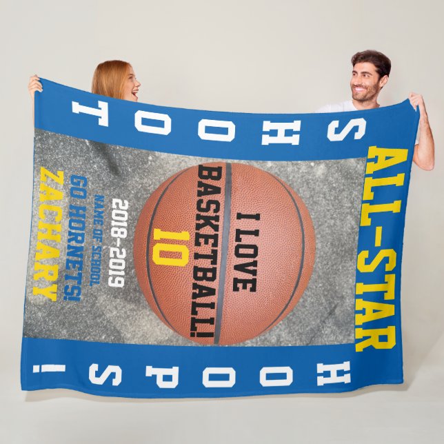 Basketball Hoops Medium Blue Player Team Name Year Fleece Blanket (In Situ)