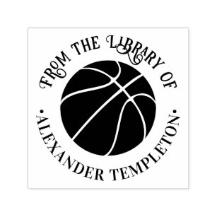 Basketball Hoops Sports Library Round Book Name Self-inking Stamp