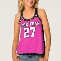 Basketball Hot Pink Black Outines Varsity Sports Tank Top