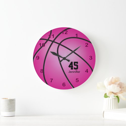 Basketball  Hot Pink  Personalize Large Clock