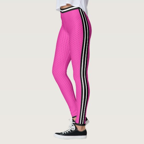 Basketball Hot Pink White Striped Varsity Sports Leggings