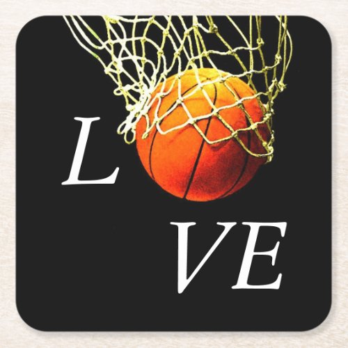 Basketball I Love Square Paper Coaster