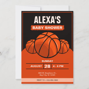 Basketball iconic black orange baby shower invitation
