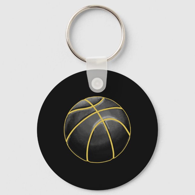 Basketball Illustration Black Gold Ball Design Str Keychain (Front)