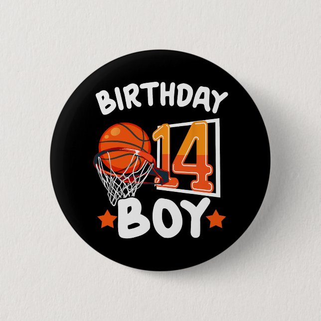 Basketball Im 14 Years Old 14th Birthday Boy Decor Button (Front)