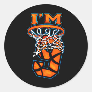 Basketball I'm 9 Boy Girl 9th Birthday Classic Round Sticker