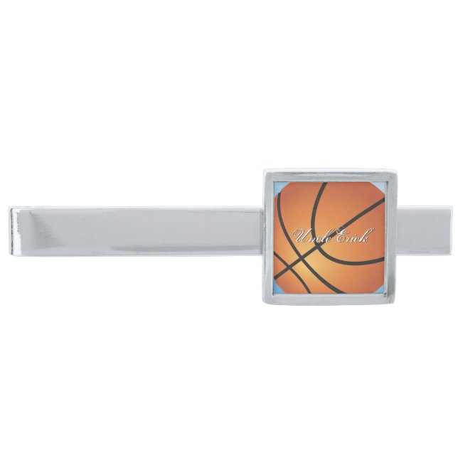 Basketball Image 🏀 Monogram Budget Special  Silver Finish Tie Clip (Front)