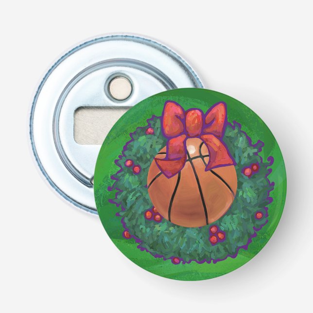 Basketball in Christmas Wreath Bottle Opener (Front)