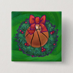 Basketball in Christmas Wreath Button