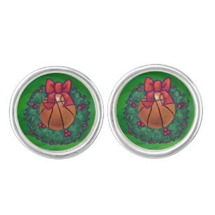 Basketball in Christmas Wreath Cufflinks