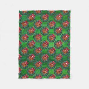 Basketball in Christmas Wreath Fleece Blanket