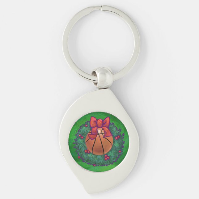Basketball in Christmas Wreath Keychain (Front)