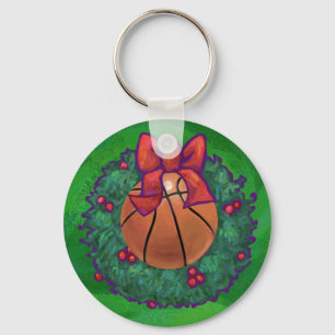 Basketball in Christmas Wreath Keychain