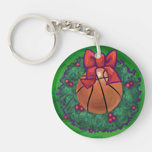 Basketball in Christmas Wreath Keychain (Front)