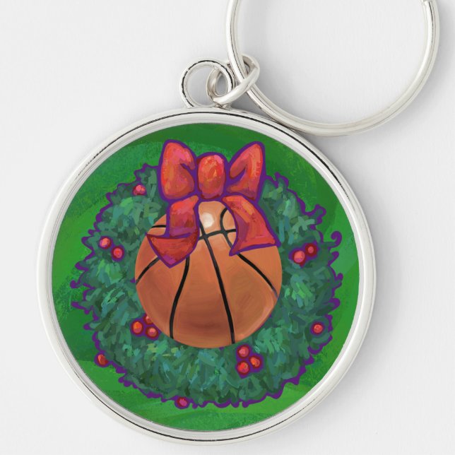 Basketball in Christmas Wreath Keychain (Front)