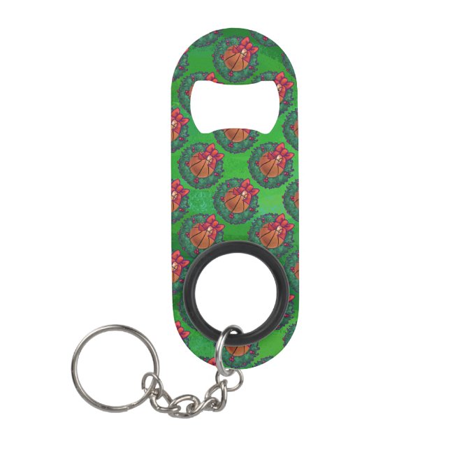 Basketball in Christmas Wreath Keychain Bottle Opener (Front)