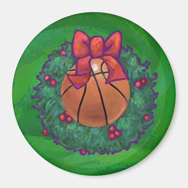 Basketball in Christmas Wreath Magnet (Front)
