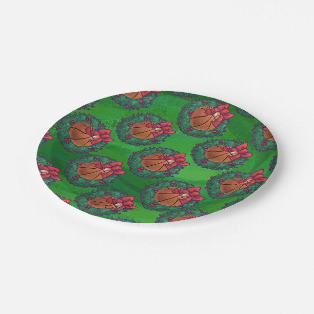 Basketball in Christmas Wreath Paper Plates (Angled)