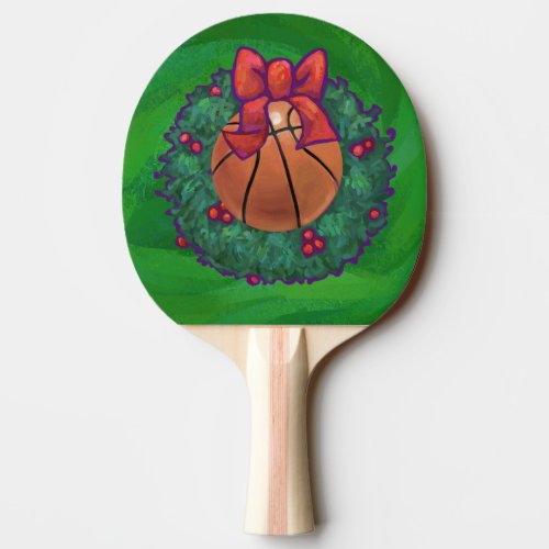 Basketball in Christmas Wreath Ping_Pong Paddle