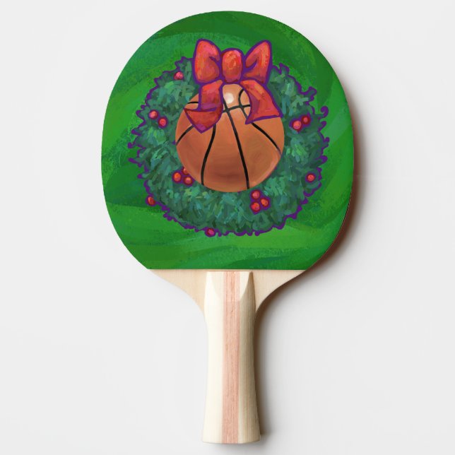 Basketball in Christmas Wreath Ping-Pong Paddle (Back)