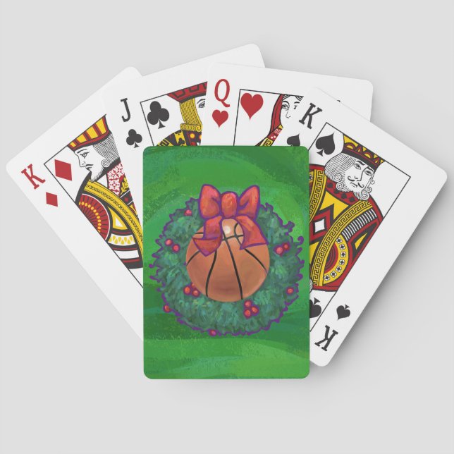 Basketball in Christmas Wreath Poker Cards (Back)