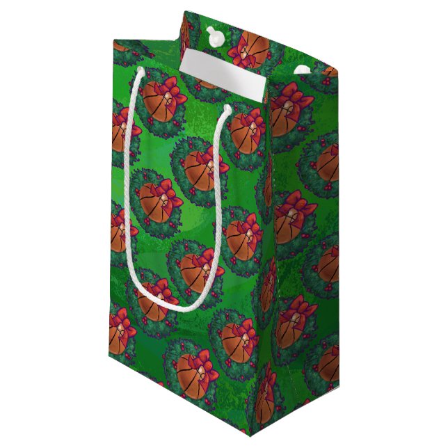 Basketball in Christmas Wreath Small Gift Bag (Front Angled)