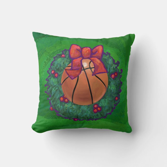 Basketball in Christmas Wreath Throw Pillow (Front)