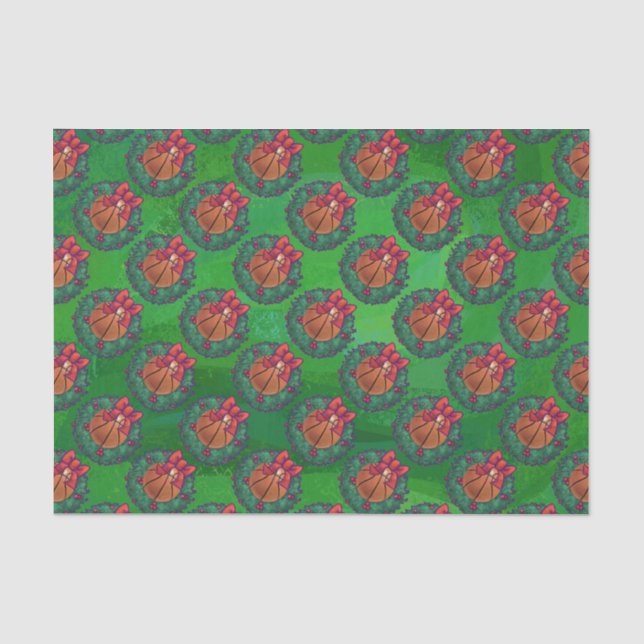 Basketball in Christmas Wreath Tissue Paper (Front)