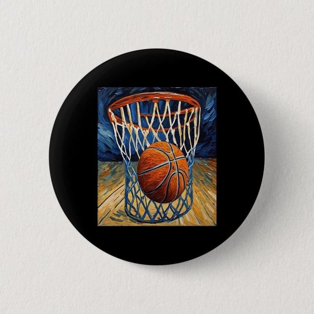 Basketball In Flight Swishing The Net  Button (Front)