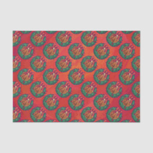 Basketball in Holly Wreath Pattern on Red Tissue Paper