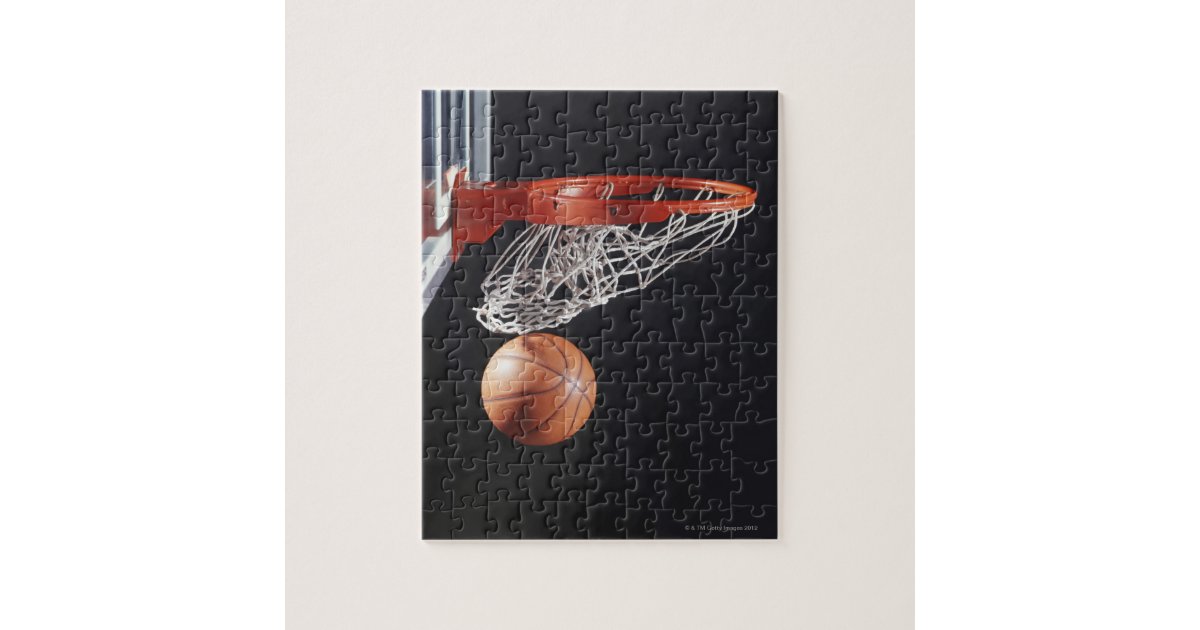 Basketball in hoop, close-up jigsaw puzzle | Zazzle.com