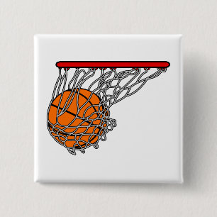 Basketball in hoop pinback button
