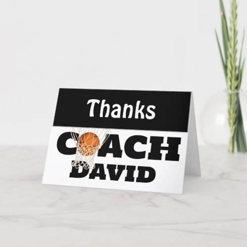 Basketball In Net For Coach Thank You Card