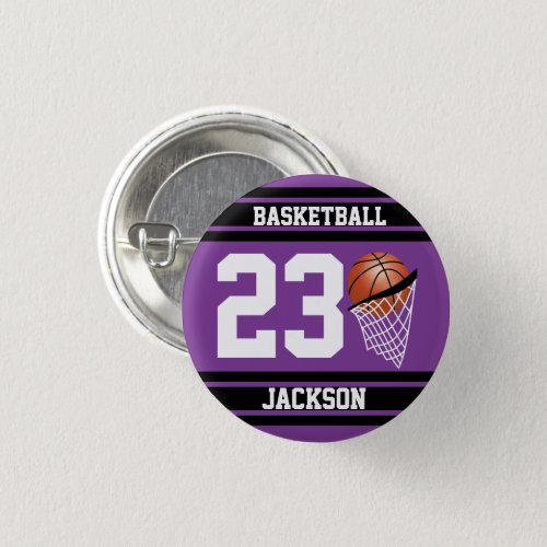 Basketball in Purple and Black Pinback Button