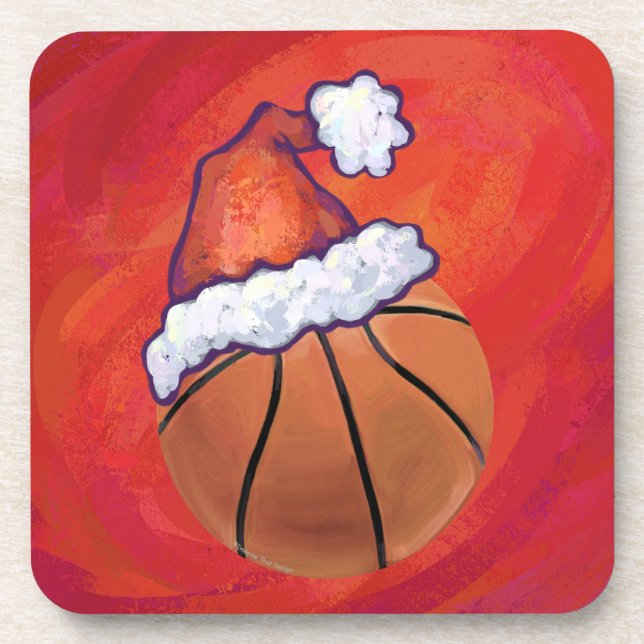 Basketball in Santa Hat Coaster (Front)
