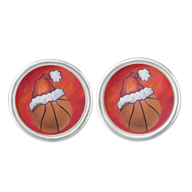 Basketball in Santa Hat Cufflinks (Front)