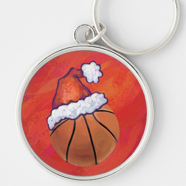 Basketball in Santa Hat Keychain (Front)