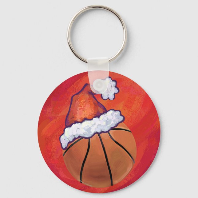 Basketball in Santa Hat Keychain (Front)