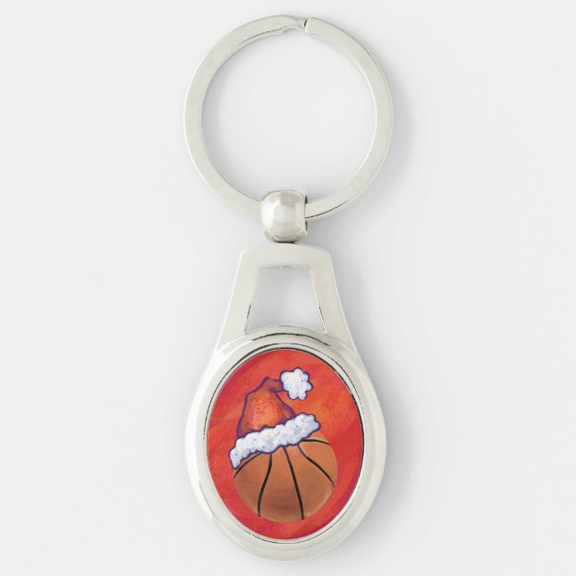 Basketball in Santa Hat Keychain (Front)