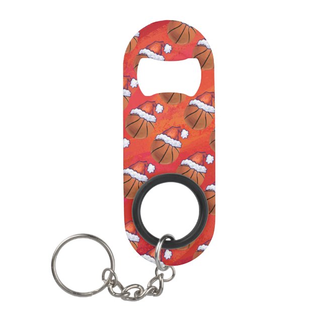 Basketball in Santa Hat Pattern Keychain Bottle Opener (Front)