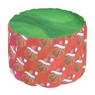 Basketball in Santa Hat Pattern Pouf