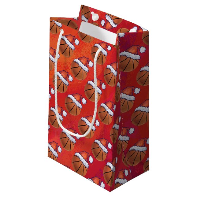 Basketball in Santa Hat Pattern Small Gift Bag (Front Angled)