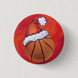Basketball in Santa Hat Pinback Button