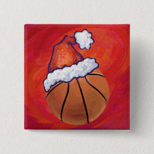 Basketball in Santa Hat Pinback Button