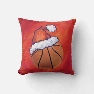 Basketball in Santa Hat Throw Pillow