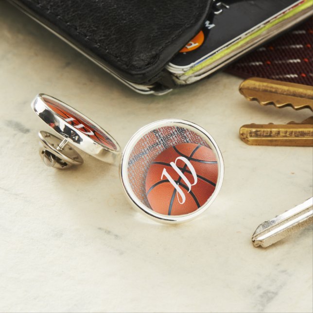 Basketball | Initials Cool Sport Gift Lapel Pin (In Situ)